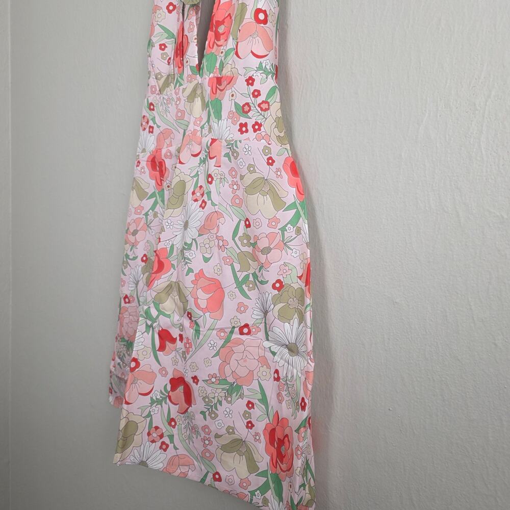 Clad & Cloth The Daisy Pink Floral Halter Open Back Retro Mini Dress Large NEW - Picture 8 of 13